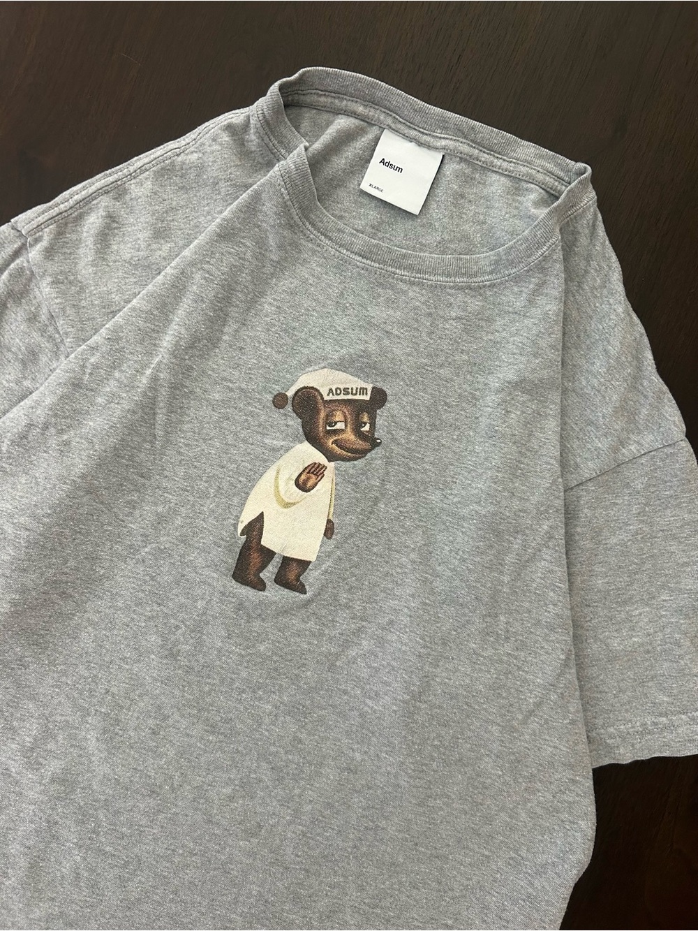 Adsum NY Mens Graphic Bear Tee Shirt Ash Heather Grey Size XL Made in Canada